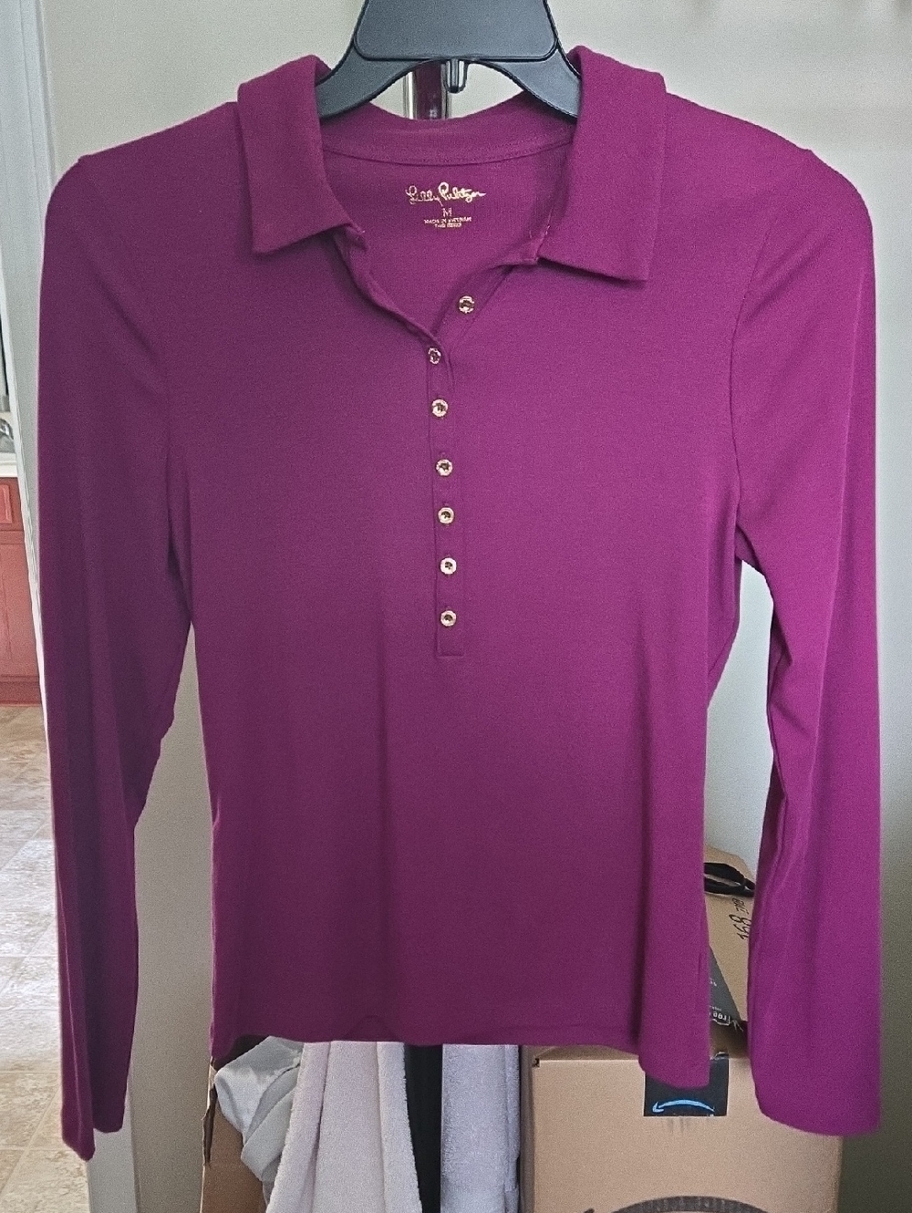 Lilly Pulitzer Long-Sleeve Polo in Deep Magenta